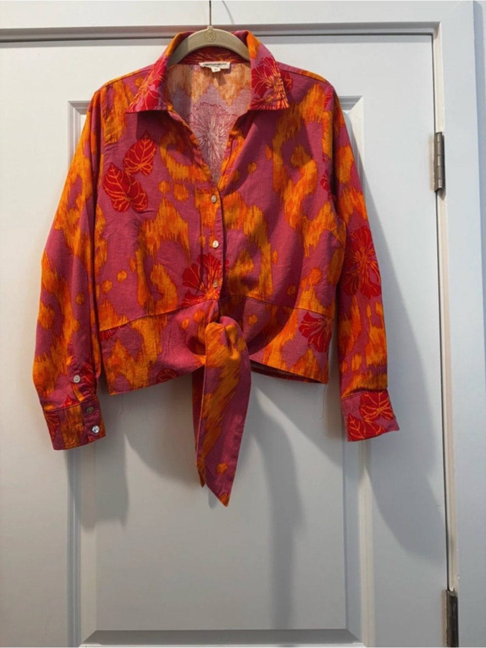 Christian Siriano Pink and Orange Tie-Front Button Shirt cropped Floral